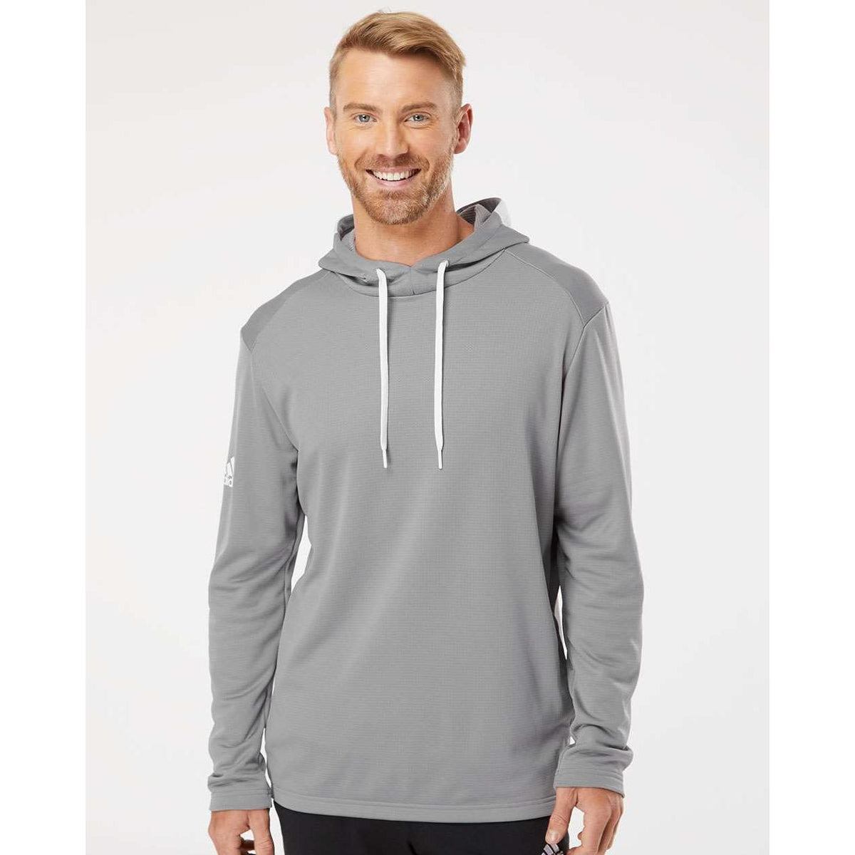 no-logo Adidas Textured Mixed Media Hooded Sweatshirt-Fleece-Adidas-Thread Logic