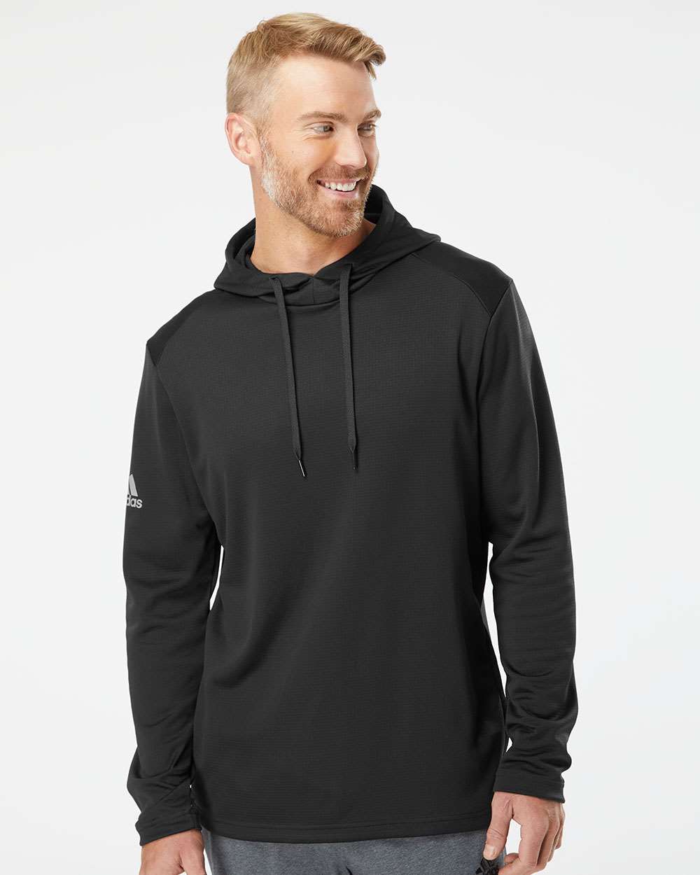 no-logo Adidas Textured Mixed Media Hooded Sweatshirt-Fleece-Adidas-Thread Logic