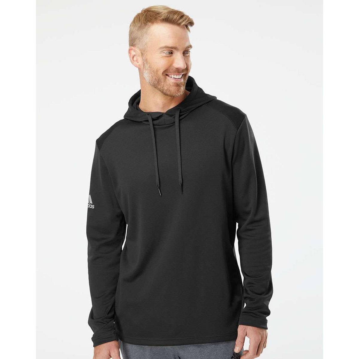 no-logo Adidas Textured Mixed Media Hooded Sweatshirt-Fleece-Adidas-Thread Logic