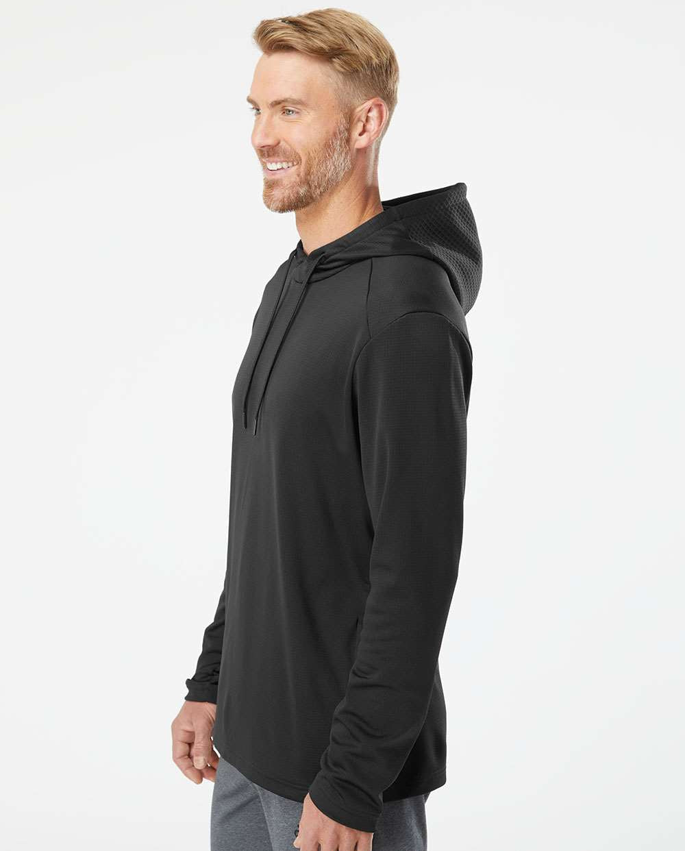 no-logo Adidas Textured Mixed Media Hooded Sweatshirt-Fleece-Adidas-Thread Logic