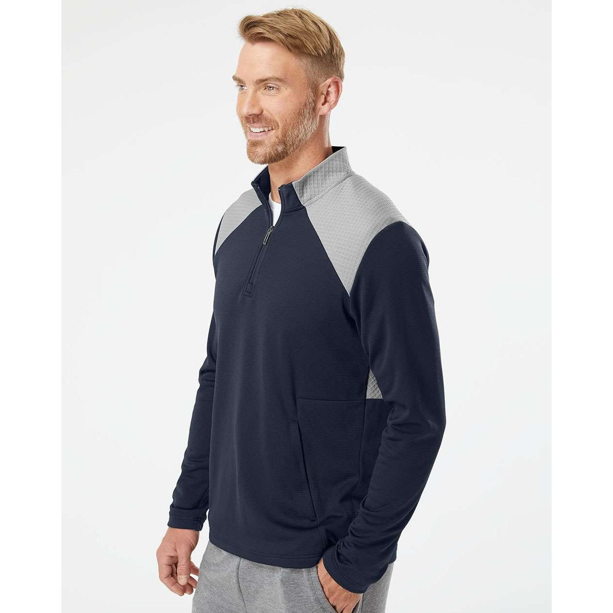 no-logo Adidas Textured Mixed Media Quarter-Zip Pullover-Outerwear-Adidas-Thread Logic
