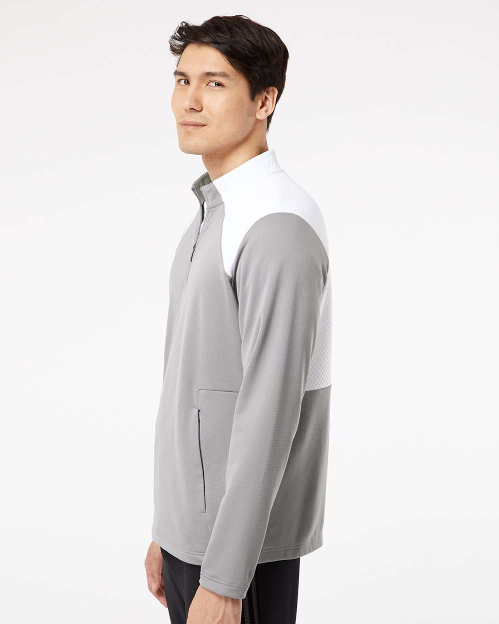 no-logo Adidas Textured Mixed Media Quarter-Zip Pullover-Outerwear-Adidas-Thread Logic