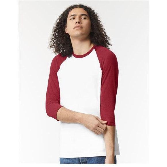 no-logo American Apparel CVC Raglan Tee-Apparel-American Apparel-White/ Heather Cardinal-S-Thread Logic