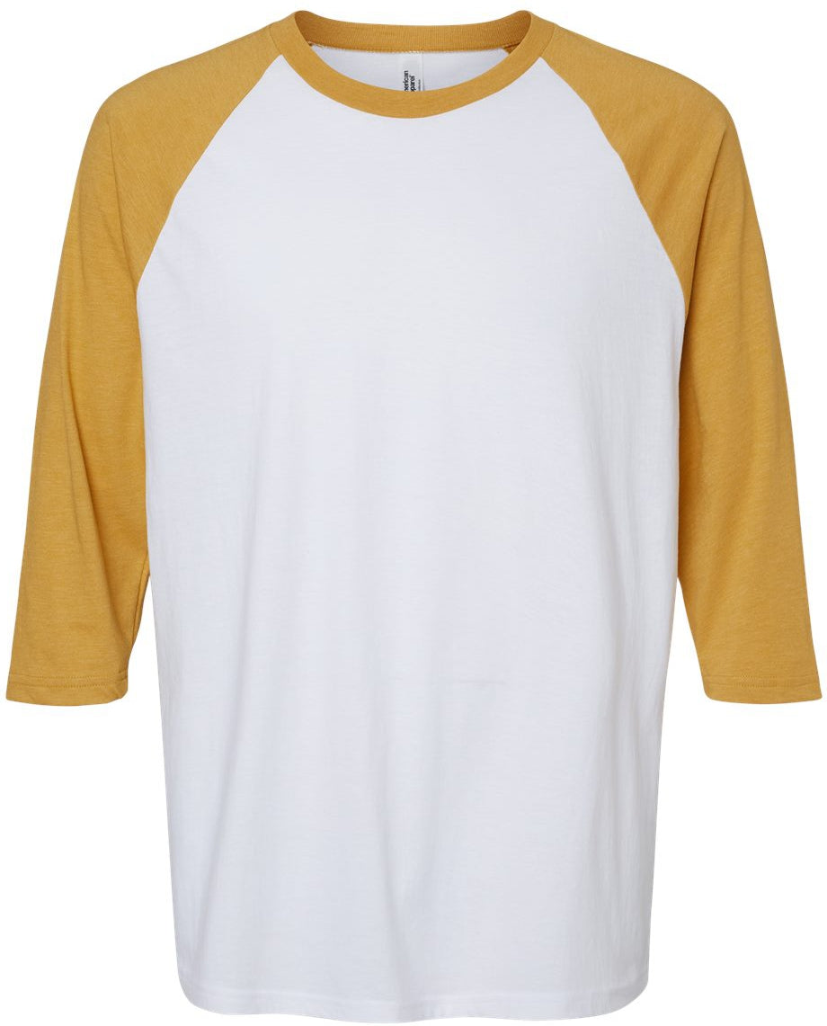 American Apparel CVC Raglan Tee-Apparel-American Apparel-White/ Heather Mustard-S-Thread Logic