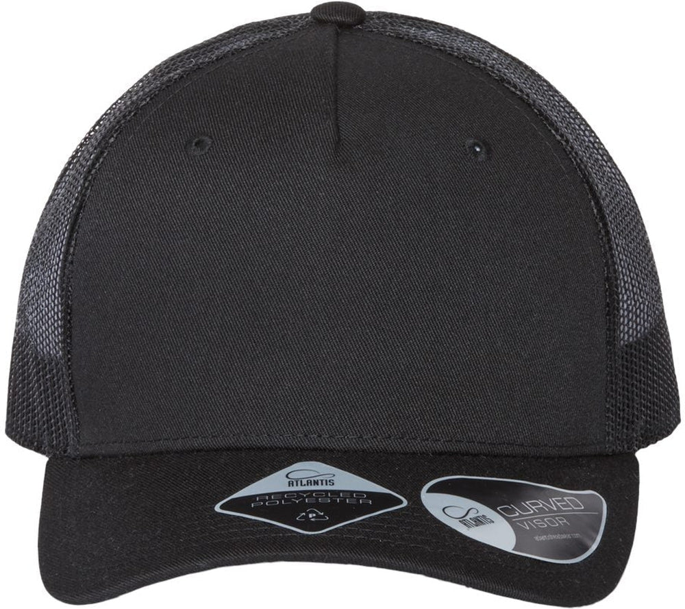 Atlantis Headwear Sustainable Five-Panel Trucker Cap-Apparel-Atlantis Headwear-Black/ Black-Adjustable-Thread Logic