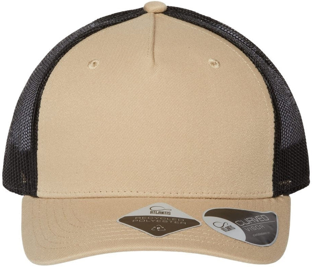 Atlantis Headwear Sustainable Five-Panel Trucker Cap-Apparel-Atlantis Headwear-Khaki/ Black-Adjustable-Thread Logic
