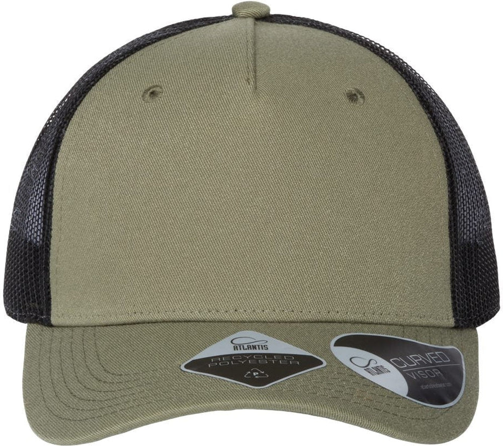 Atlantis Headwear Sustainable Five-Panel Trucker Cap-Apparel-Atlantis Headwear-Olive/ Black-Adjustable-Thread Logic