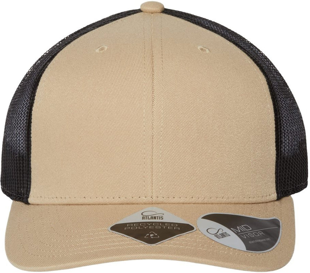 Atlantis Headwear Sustainable Trucker Cap-Apparel-Atlantis Headwear-Khaki/ Black-Adjustable-Thread Logic