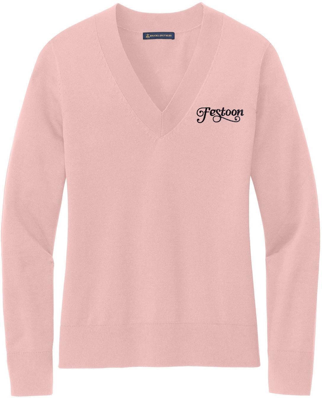 no-logo Brooks Brothers Ladies Cotton Stretch V-Neck Sweater-Regular-Brooks Brothers-Thread Logic