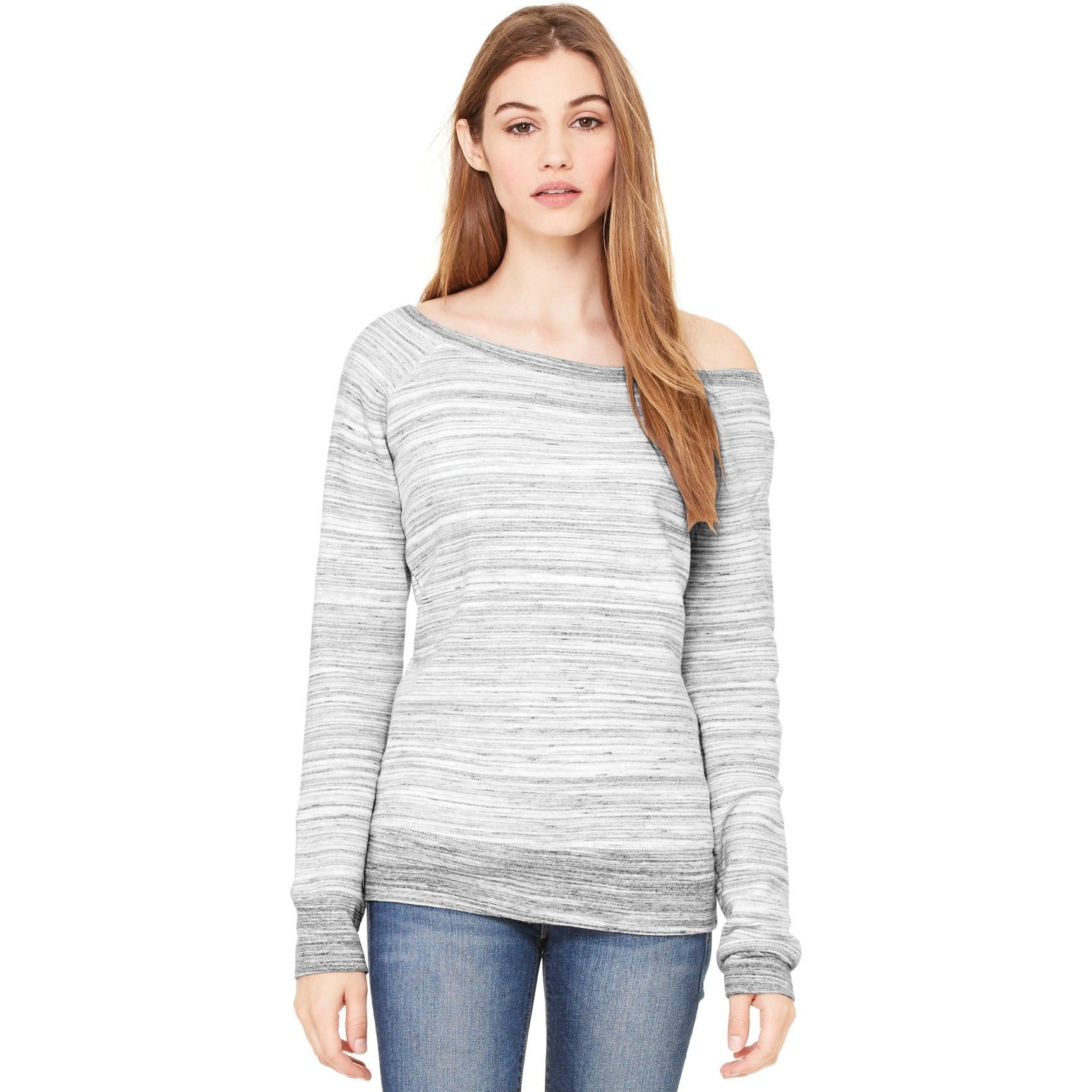 no-logo CLOSEOUT - BELLA+CANVAS Women's Sponge Fleece Wide-Neck Sweatshirt-Bella&Canvas-Light Grey Marble Fleece-S-Thread Logic