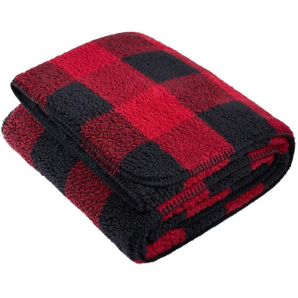 no-logo Port Authority Double-Sided Sherpa/Plush Blanket-Regular-Port Authority-Black/ Red Buffalo Plaid-OSFA-Thread Logic