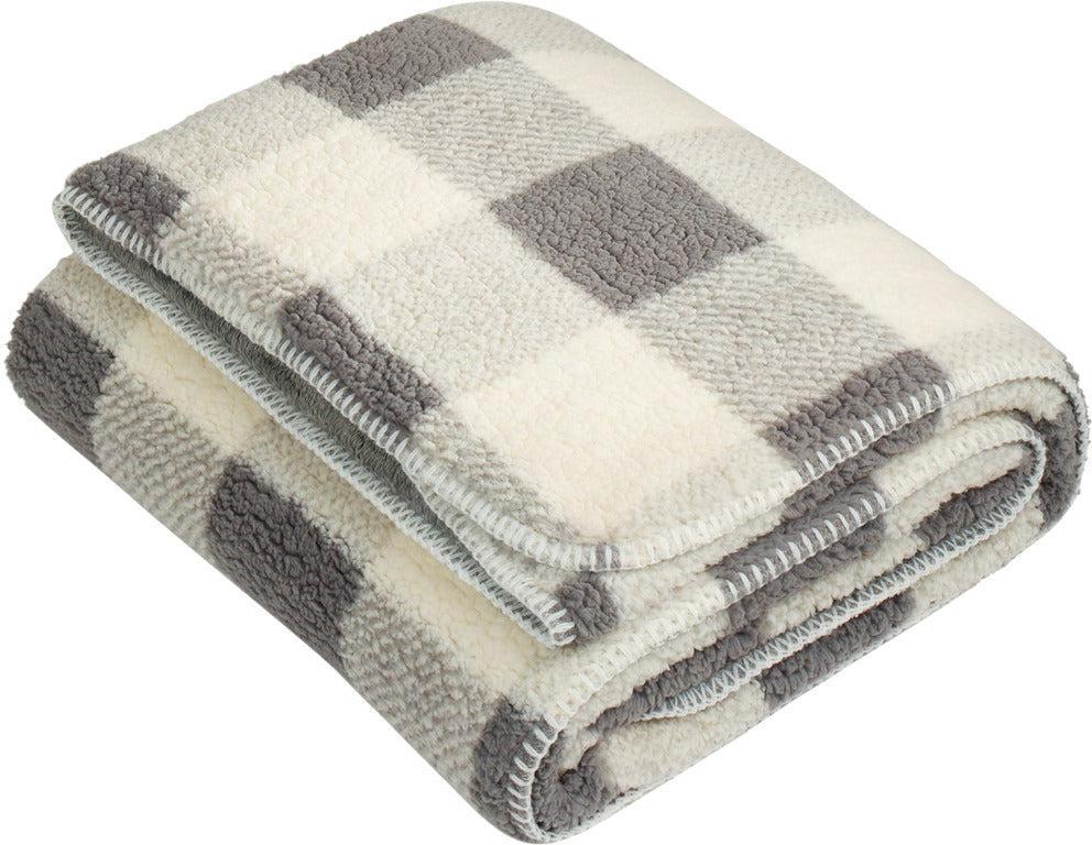 no-logo Port Authority Double-Sided Sherpa/Plush Blanket-Regular-Port Authority-Grey/ Marshmallow Buffalo Plaid-OSFA-Thread Logic