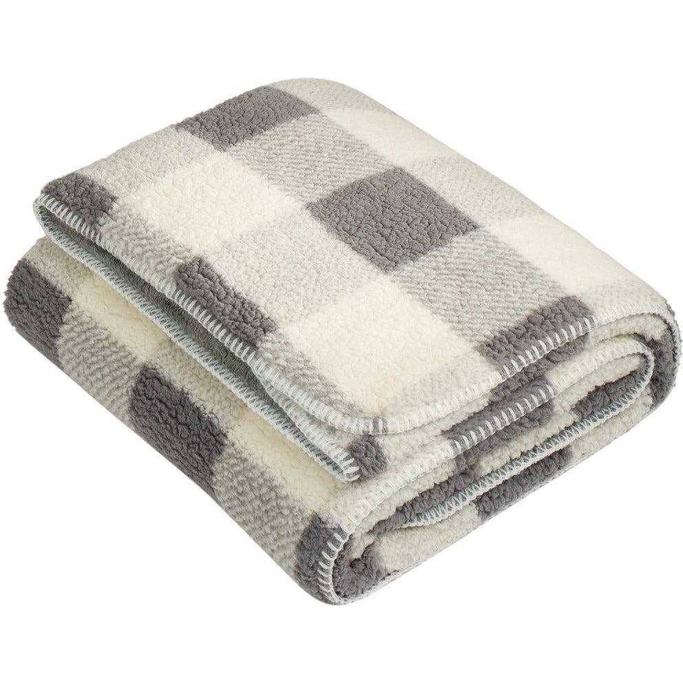 no-logo Port Authority Double-Sided Sherpa/Plush Blanket-Regular-Port Authority-Grey/ Marshmallow Buffalo Plaid-OSFA-Thread Logic