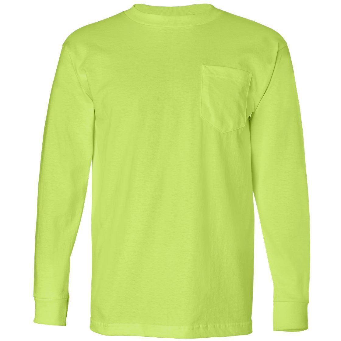 no-logo Bayside USA-Made Long Sleeve TShirt with a Pocket-Men's T Shirts-Bayside-Lime Green-S-Thread Logic
