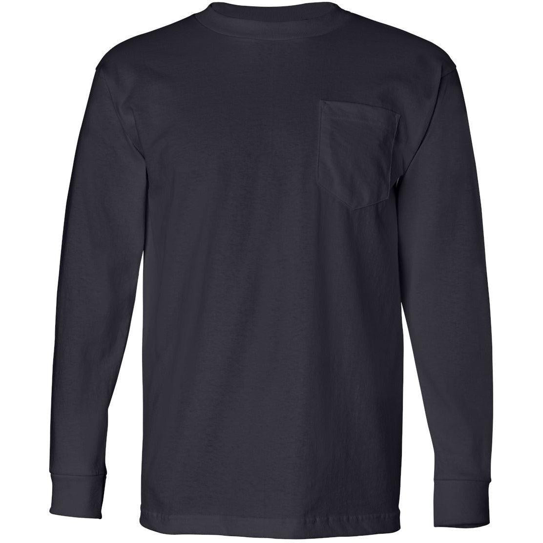 no-logo Bayside USA-Made Long Sleeve TShirt with a Pocket-Men's T Shirts-Bayside-Navy-S-Thread Logic