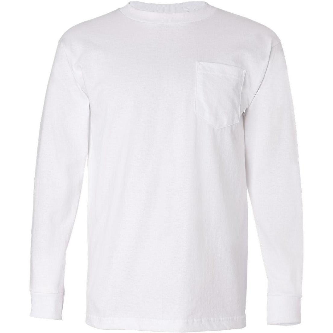 no-logo Bayside USA-Made Long Sleeve TShirt with a Pocket-Men's T Shirts-Bayside-White-S-Thread Logic