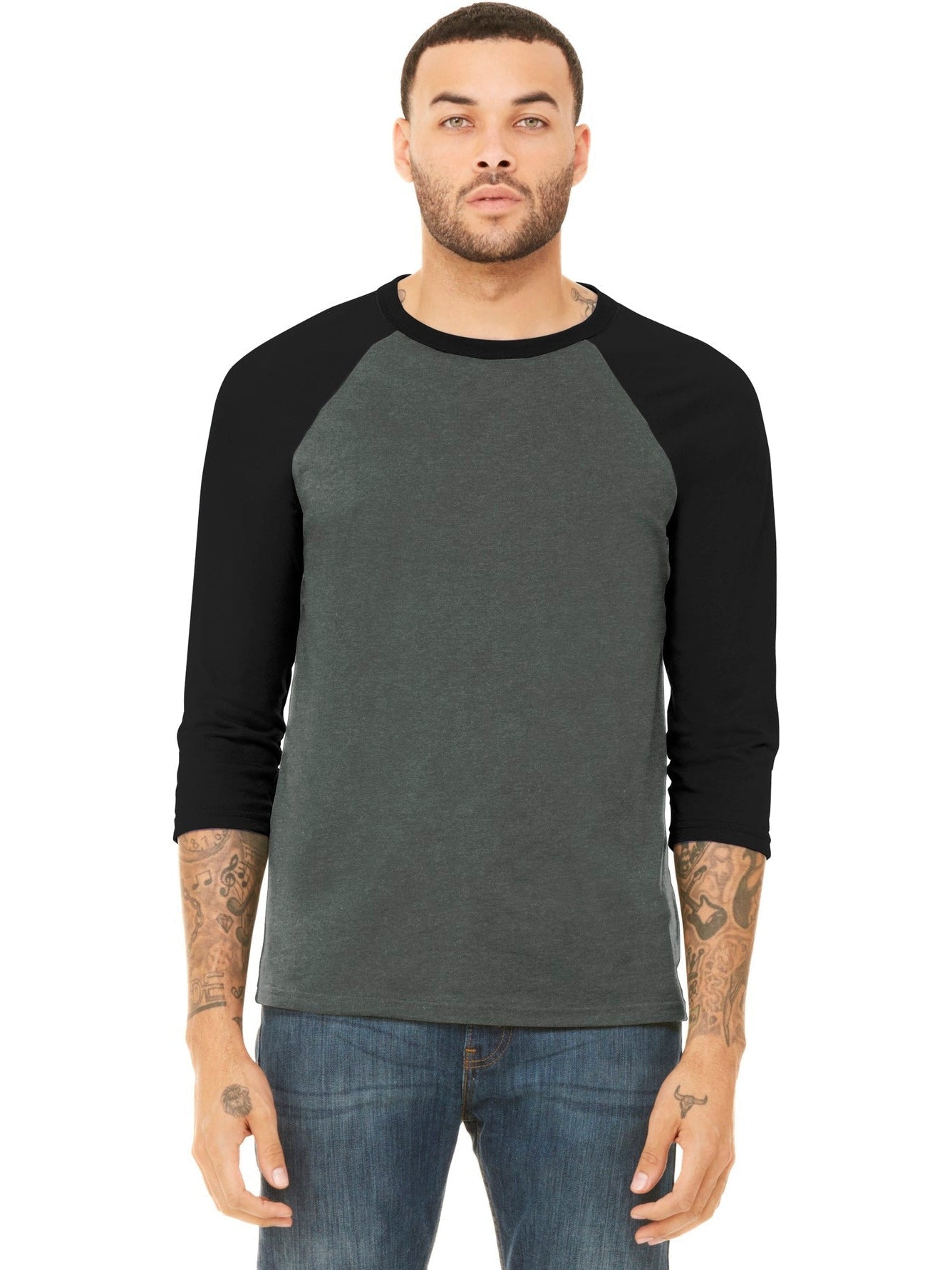 no-logo Bella+Canvas 3/4-Sleeve Baseball Tee-Regular-Bella&Canvas-Thread Logic