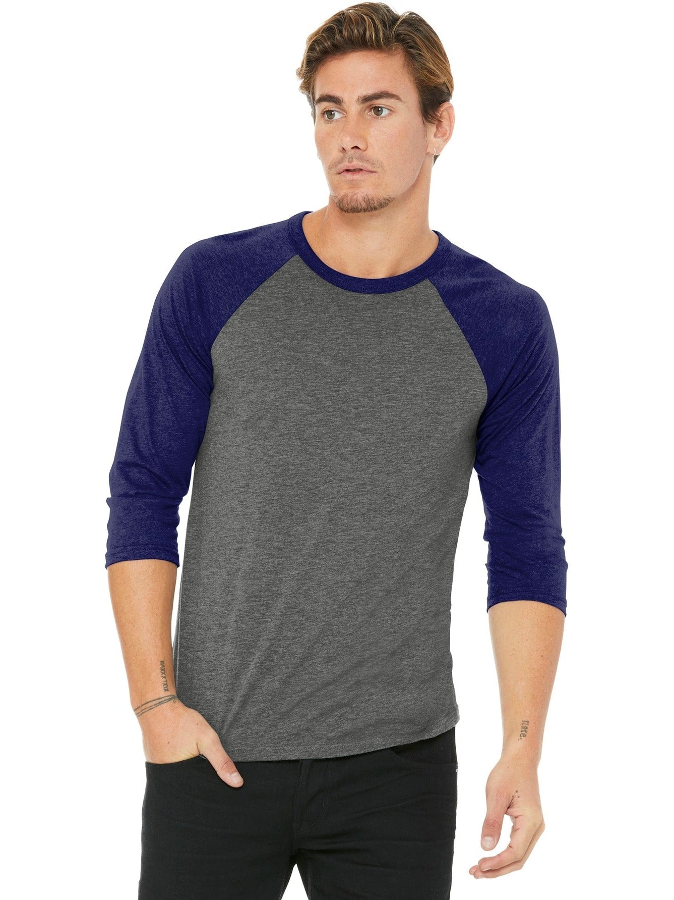 no-logo Bella+Canvas 3/4-Sleeve Baseball Tee-Regular-Bella&Canvas-Thread Logic