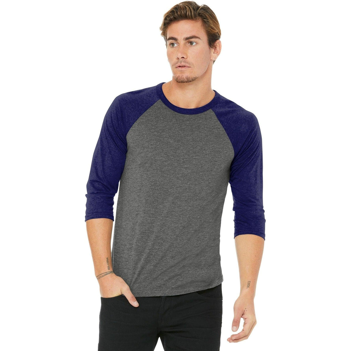 no-logo Bella+Canvas 3/4-Sleeve Baseball Tee-Regular-Bella&Canvas-Thread Logic
