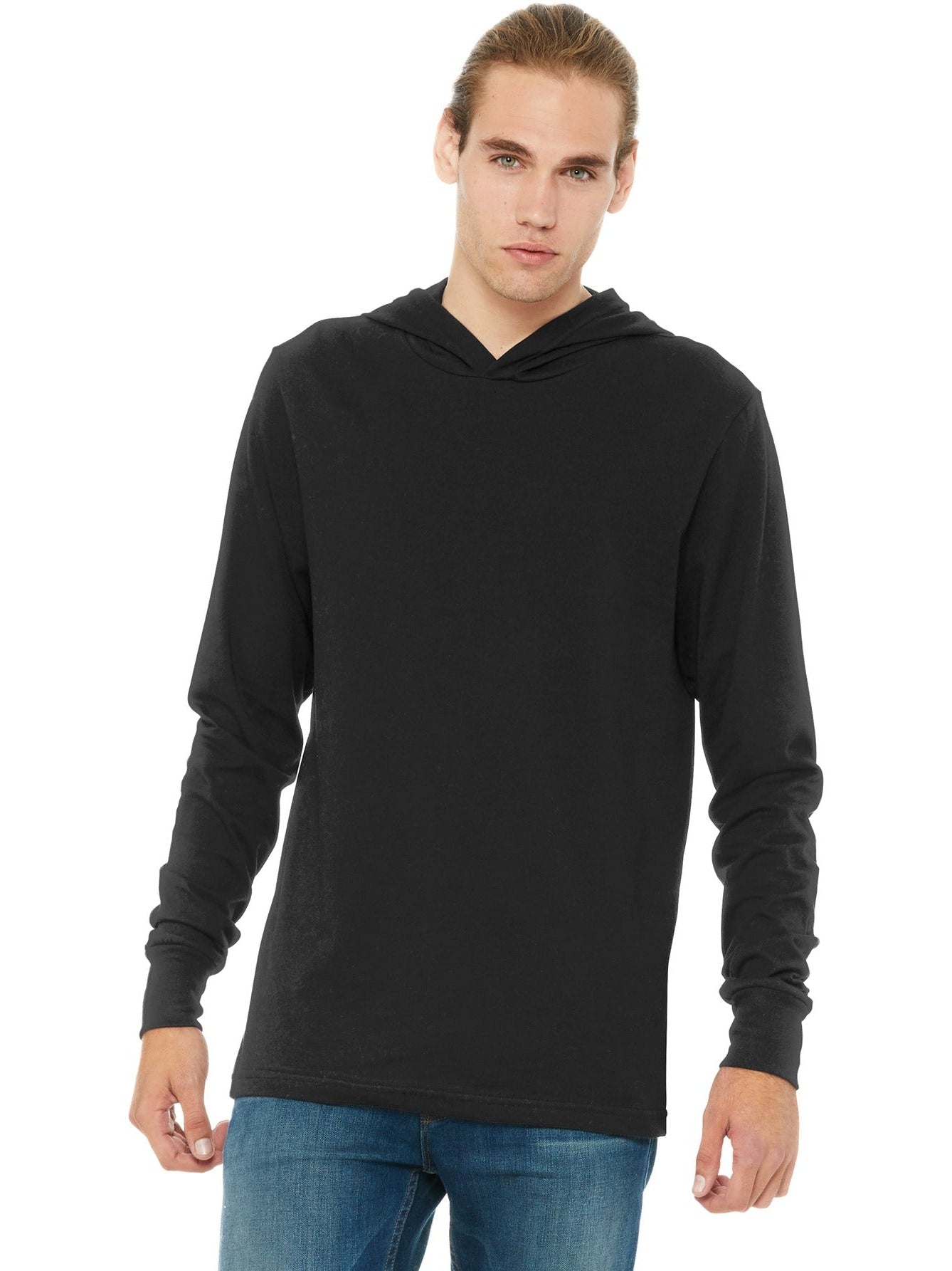 no-logo Bella+Canvas Jersey Long Sleeve Hoodie-Regular-Bella&Canvas-Black-S-Thread Logic