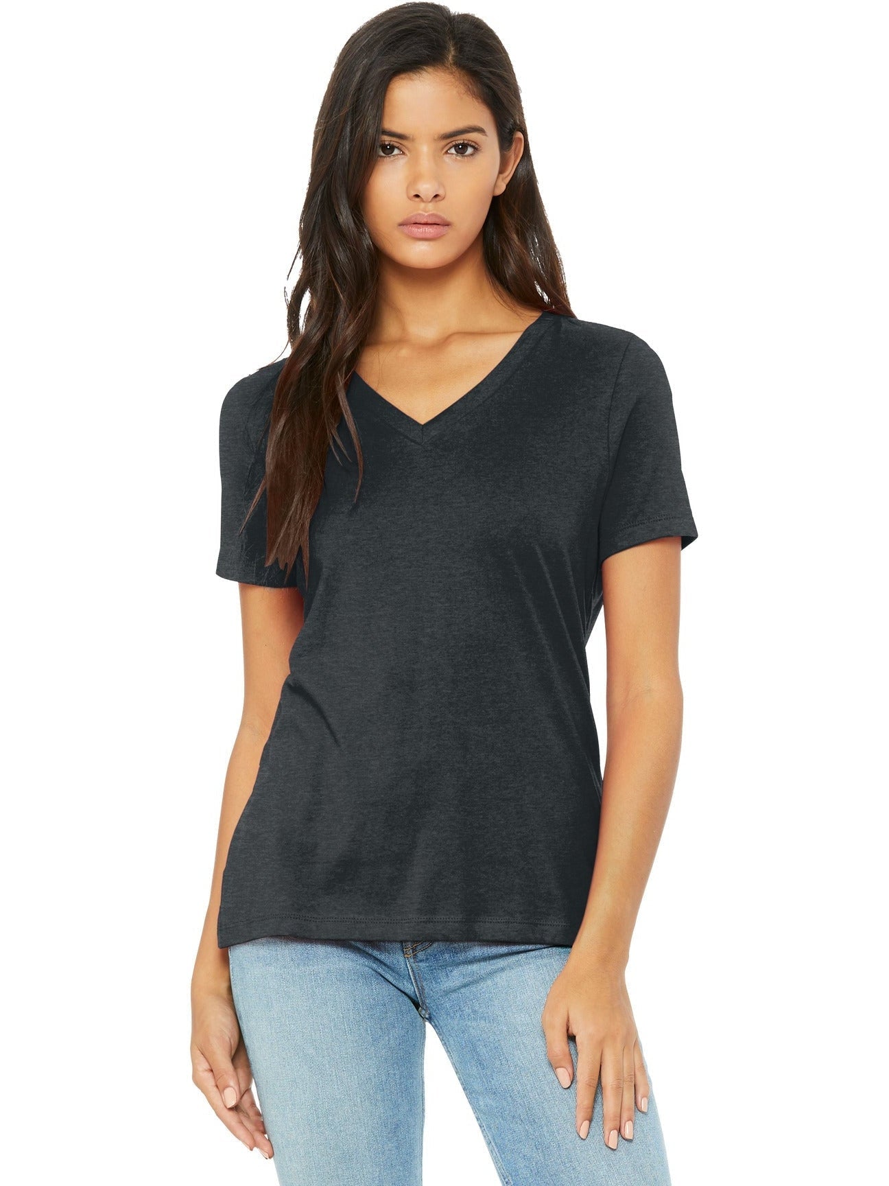 no-logo Bella+Canvas Ladies Relaxed Heather CVC V-Neck Tee-Regular-Bella&Canvas-Thread Logic