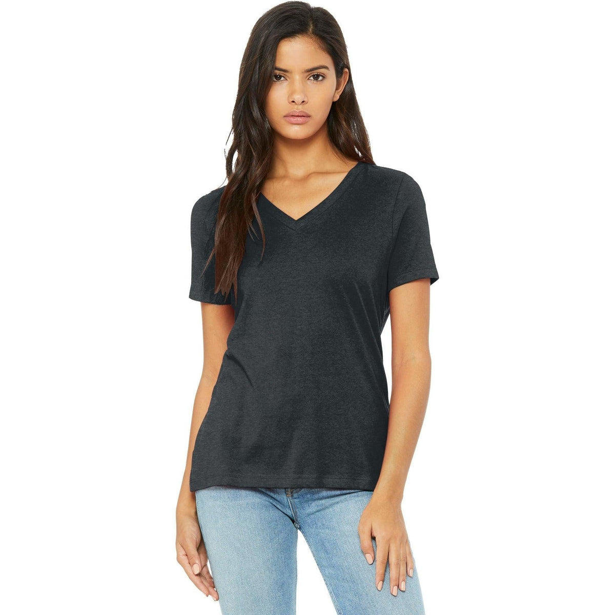 no-logo Bella+Canvas Ladies Relaxed Heather CVC V-Neck Tee-Regular-Bella&Canvas-Thread Logic