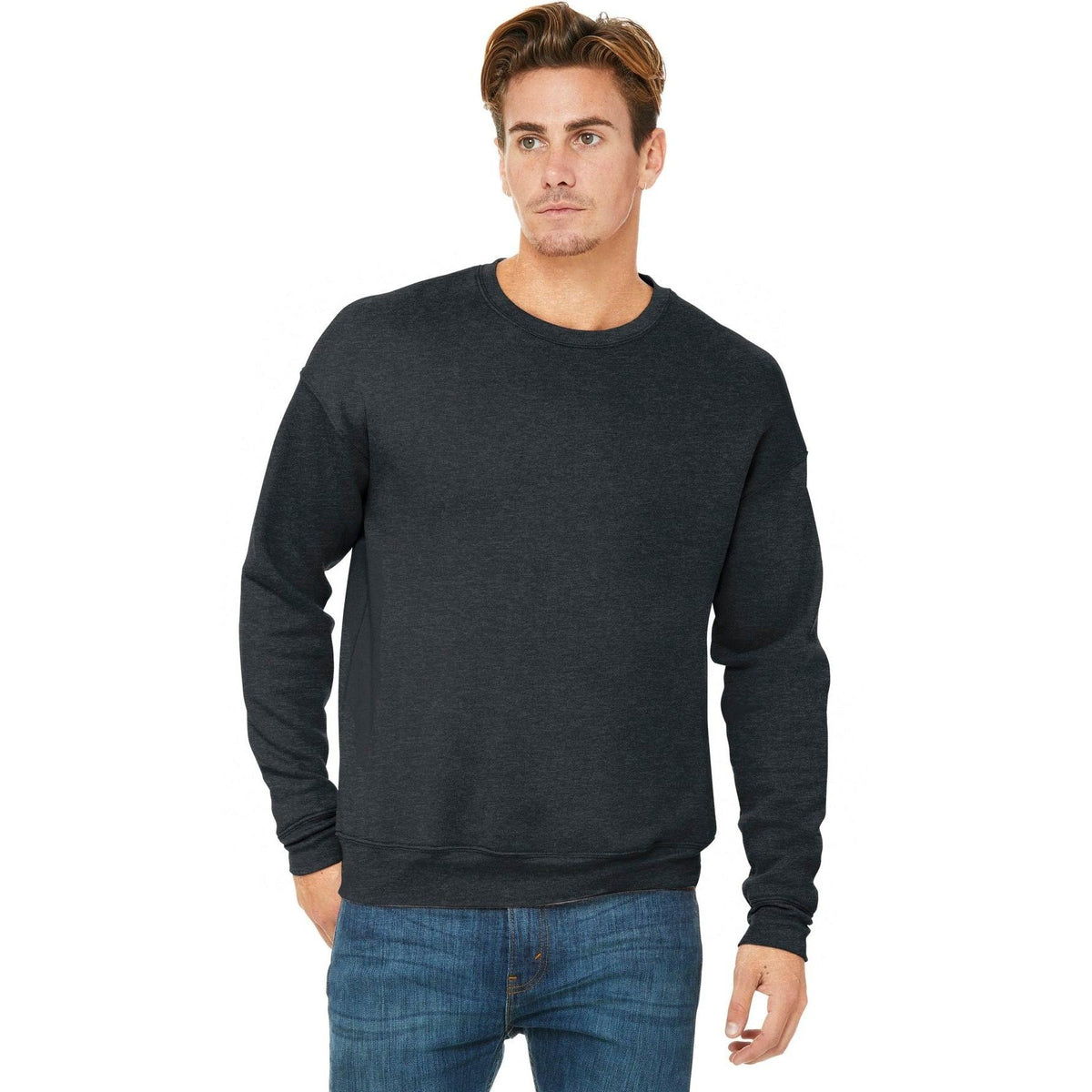 logo-left Bella+Canvas Sponge Fleece Drop Shoulder Sweatshirt-Regular-Bella&Canvas-Dark Grey Heather-S-Thread Logic