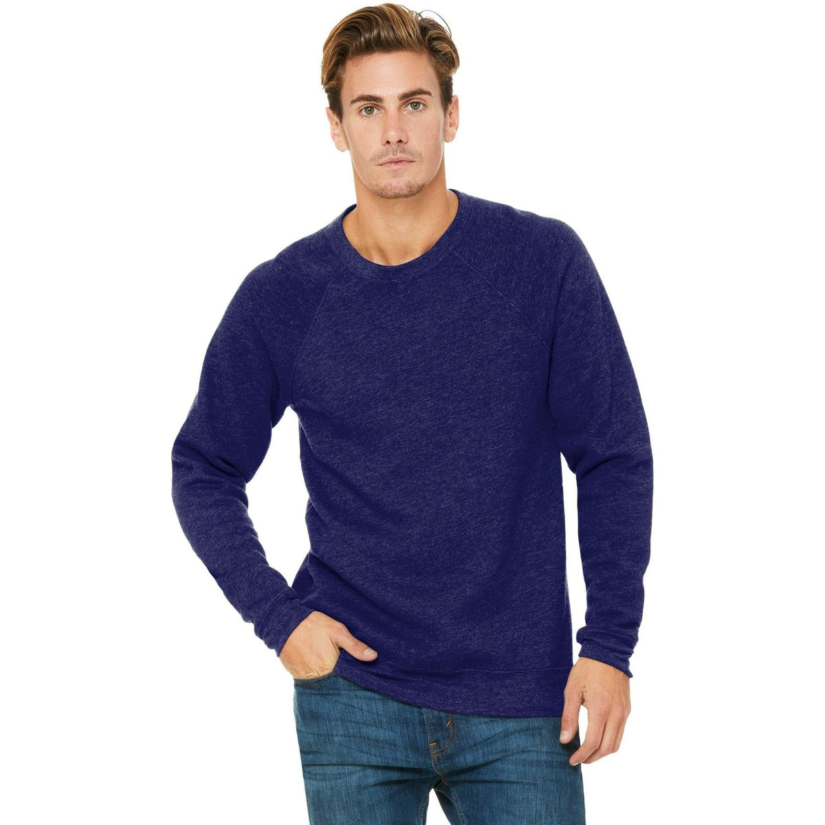 logo-left Bella+Canvas Sponge Fleece Raglan Sweatshirt-Regular-Bella&Canvas-Navy Triblend-S-Thread Logic