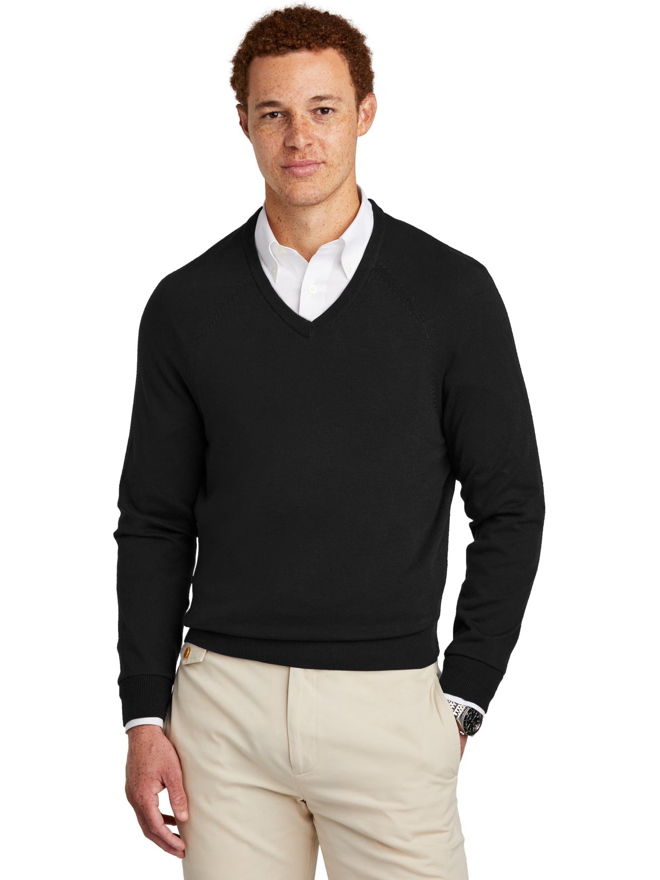 no-logo Brooks Brothers Cotton Stretch V-Neck Sweater-New-Brooks Brothers-Thread Logic