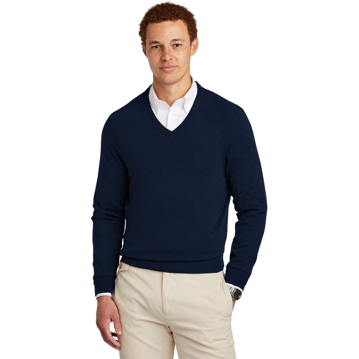 no-logo Brooks Brothers Cotton Stretch V-Neck Sweater-New-Brooks Brothers-Thread Logic