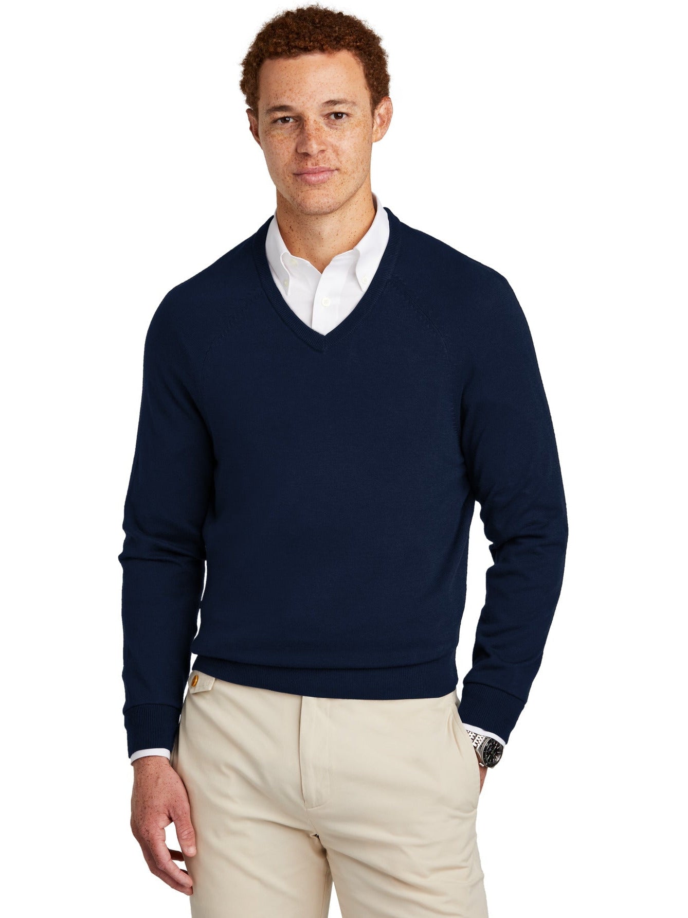 no-logo Brooks Brothers Cotton Stretch V-Neck Sweater-New-Brooks Brothers-Thread Logic
