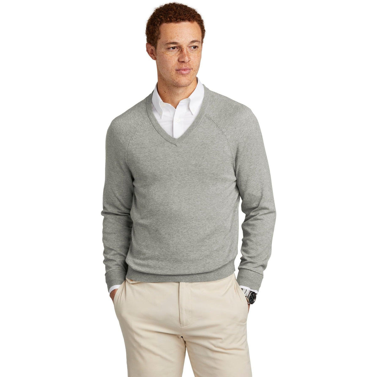 no-logo Brooks Brothers Cotton Stretch V-Neck Sweater-New-Brooks Brothers-Thread Logic