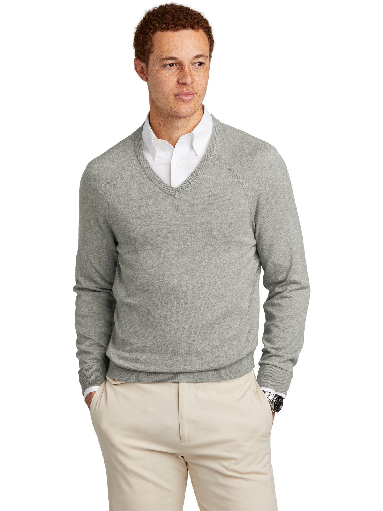 no-logo Brooks Brothers Cotton Stretch V-Neck Sweater-New-Brooks Brothers-Thread Logic