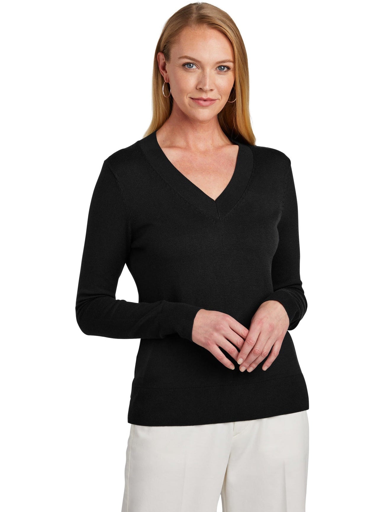 no-logo Brooks Brothers Ladies Cotton Stretch V-Neck Sweater-New-Brooks Brothers-Thread Logic
