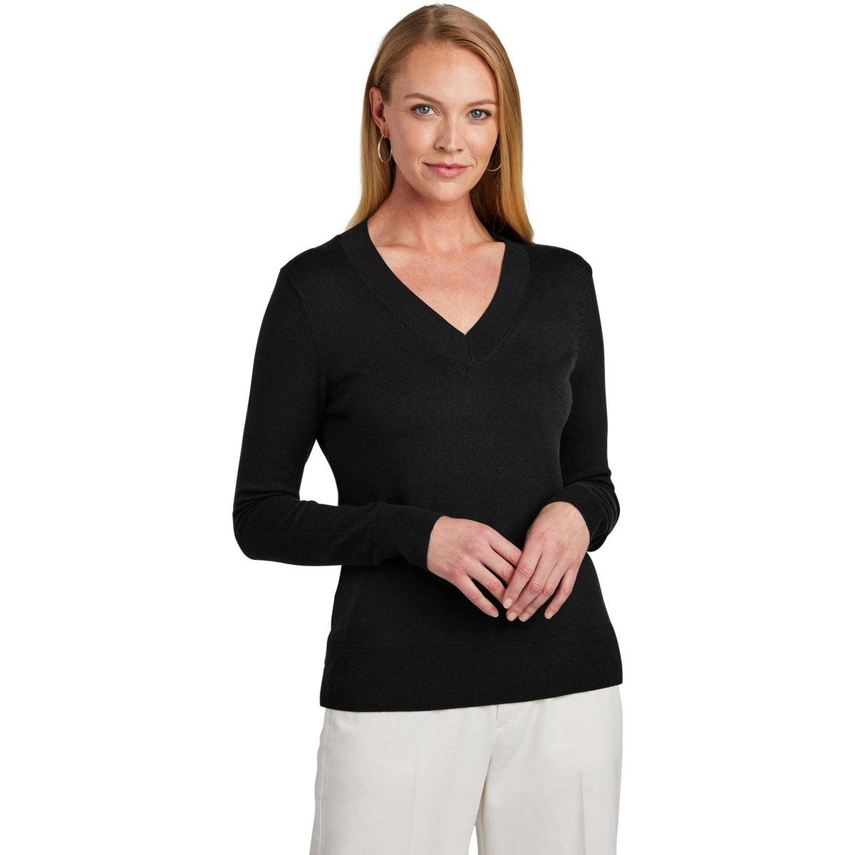 no-logo Brooks Brothers Ladies Cotton Stretch V-Neck Sweater-New-Brooks Brothers-Thread Logic