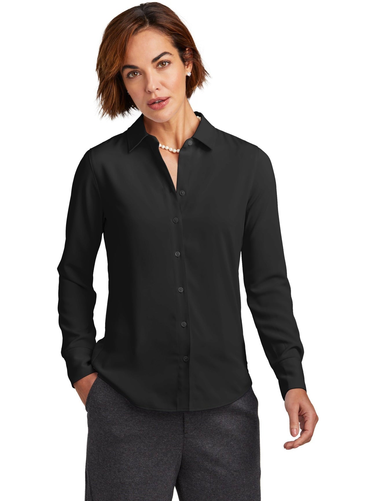 no-logo Brooks Brothers Ladies Full-Button Satin Blouse-New-Brooks Brothers-Thread Logic