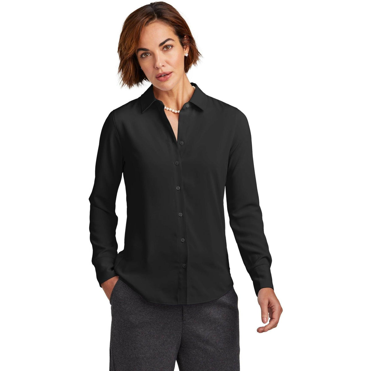 no-logo Brooks Brothers Ladies Full-Button Satin Blouse-New-Brooks Brothers-Thread Logic