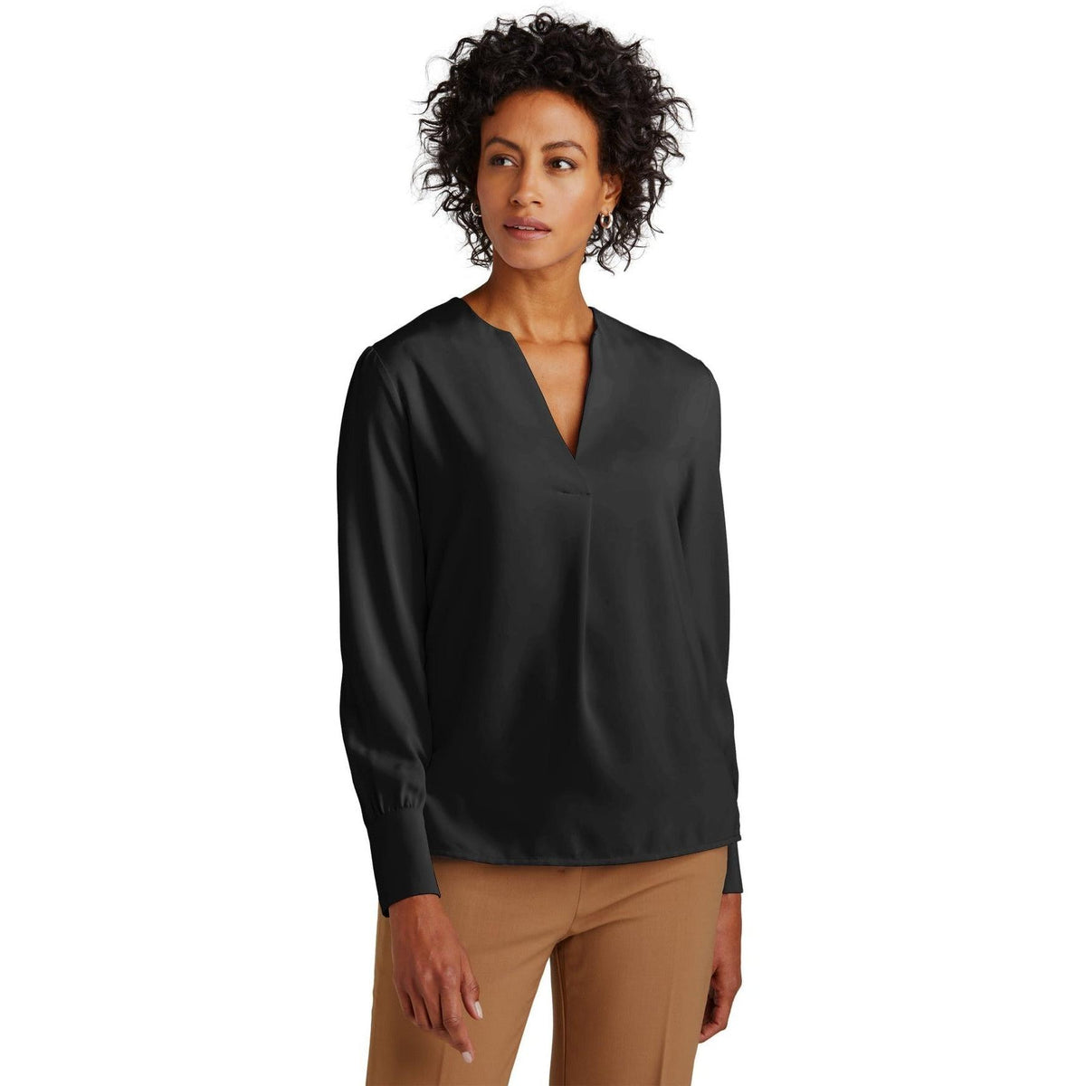 no-logo Brooks Brothers Ladies Open-Neck Satin Blouse-New-Brooks Brothers-Thread Logic