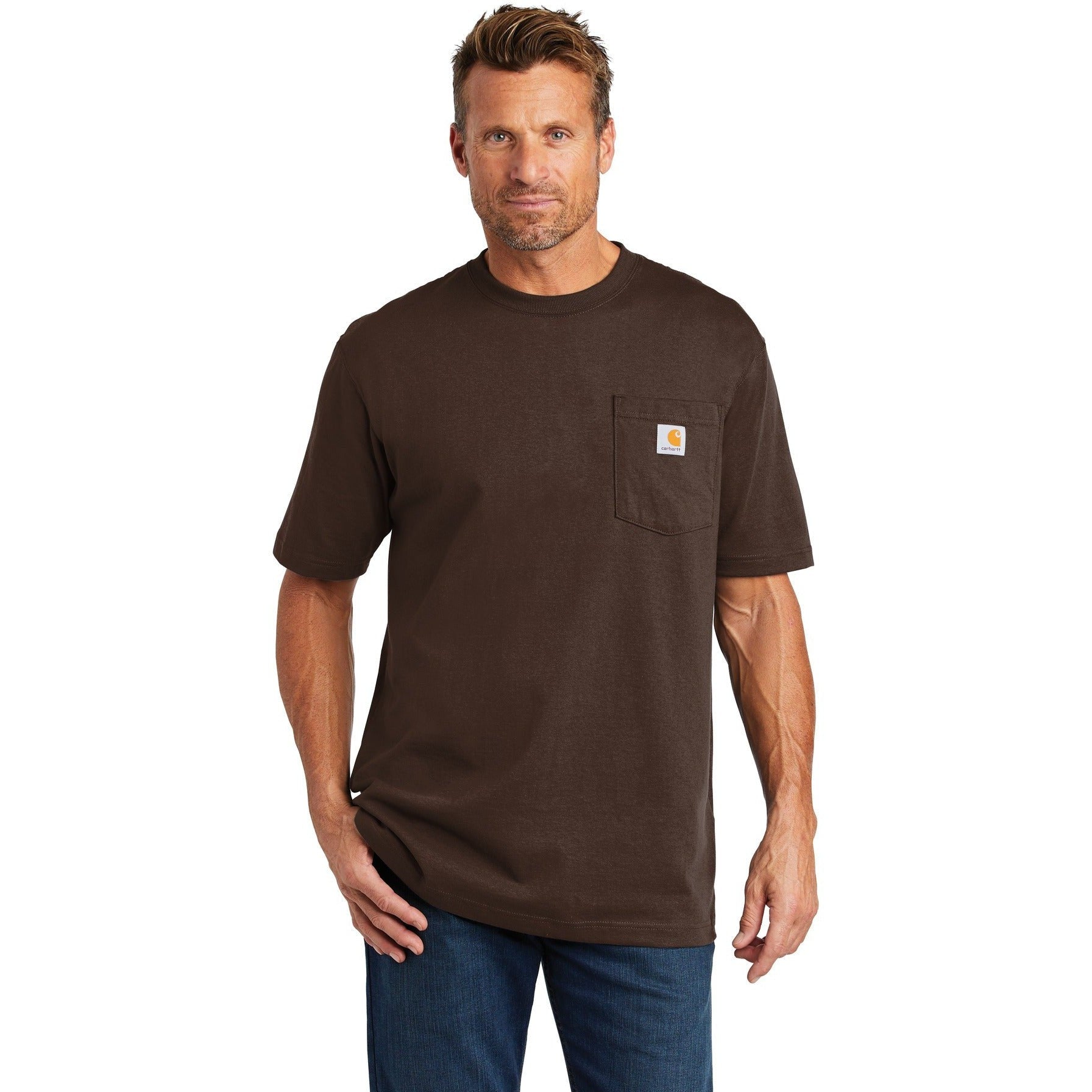 no-logo CLOSEOUT - Carhartt Tall Workwear Pocket Short Sleeve T-Shirt-Carhartt-Dark Brown-LT-Thread Logic