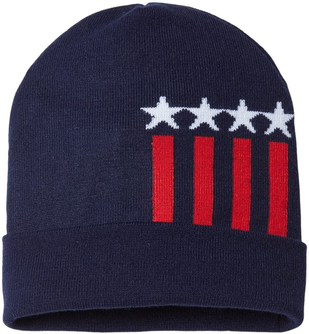 Cap America USA-Made Off Center Patriotic Cuffed Beanie