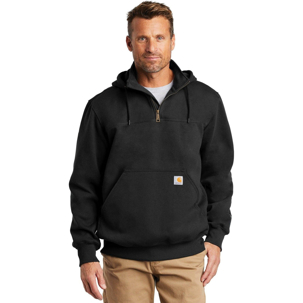 no-logo Carhartt Rain Defender Paxton Heavyweight Hooded Zip Mock Sweatshirt-Quarter Zips-Carhartt-Thread Logic