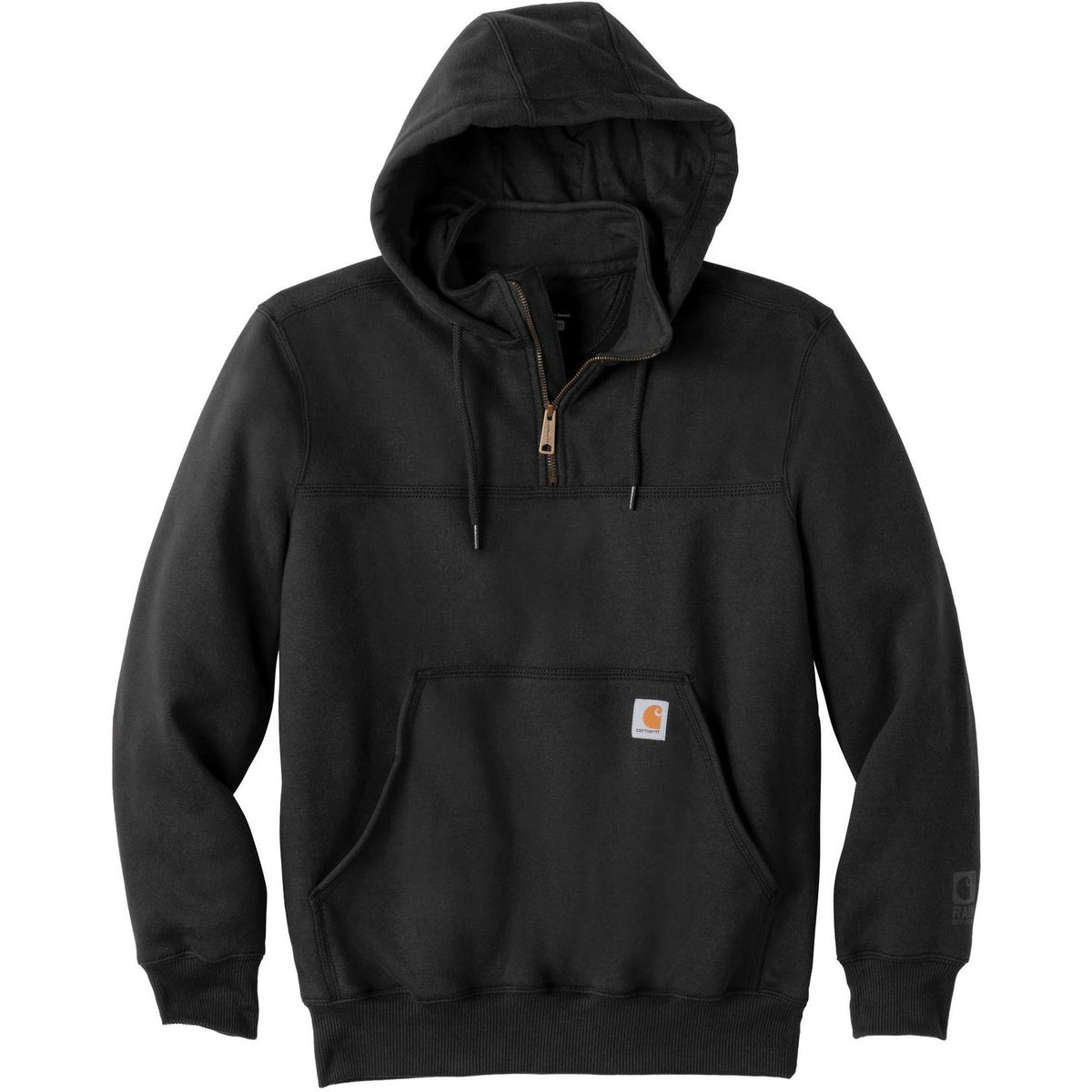 no-logo Carhartt Rain Defender Paxton Heavyweight Hooded Zip Mock Sweatshirt-Quarter Zips-Carhartt-Black-S-Thread Logic