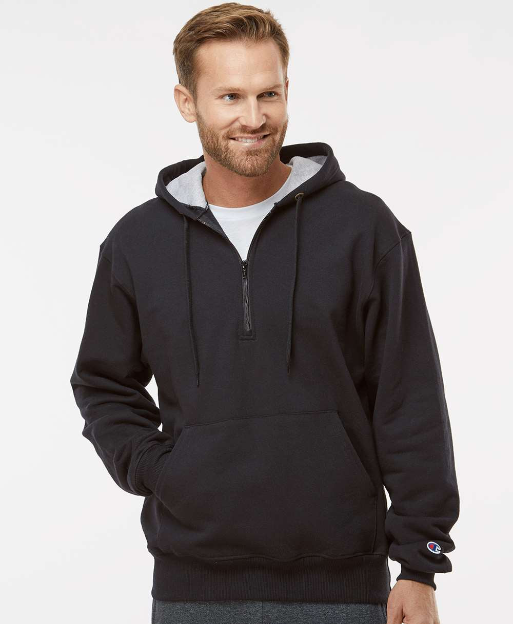 no-logo Champion Cotton Max Hooded Quarter-Zip Sweatshirt-Men's Layering-Champion-Thread Logic