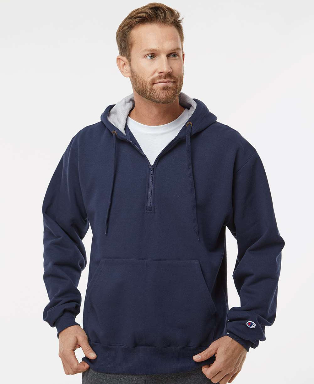 no-logo Champion Cotton Max Hooded Quarter-Zip Sweatshirt-Men's Layering-Champion-Thread Logic