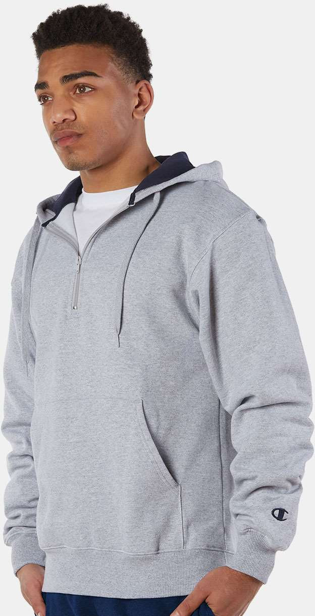 no-logo Champion Cotton Max Hooded Quarter-Zip Sweatshirt-Men's Layering-Champion-Thread Logic