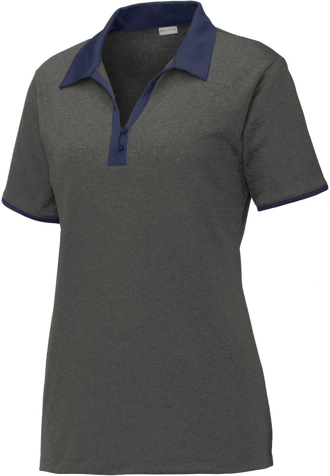 Closeout - Sport-Tek Ladies Heather Contender Contrast Polo-Discontinued-Sport-Tek-Graphite Heather/True Navy-S-Thread Logic