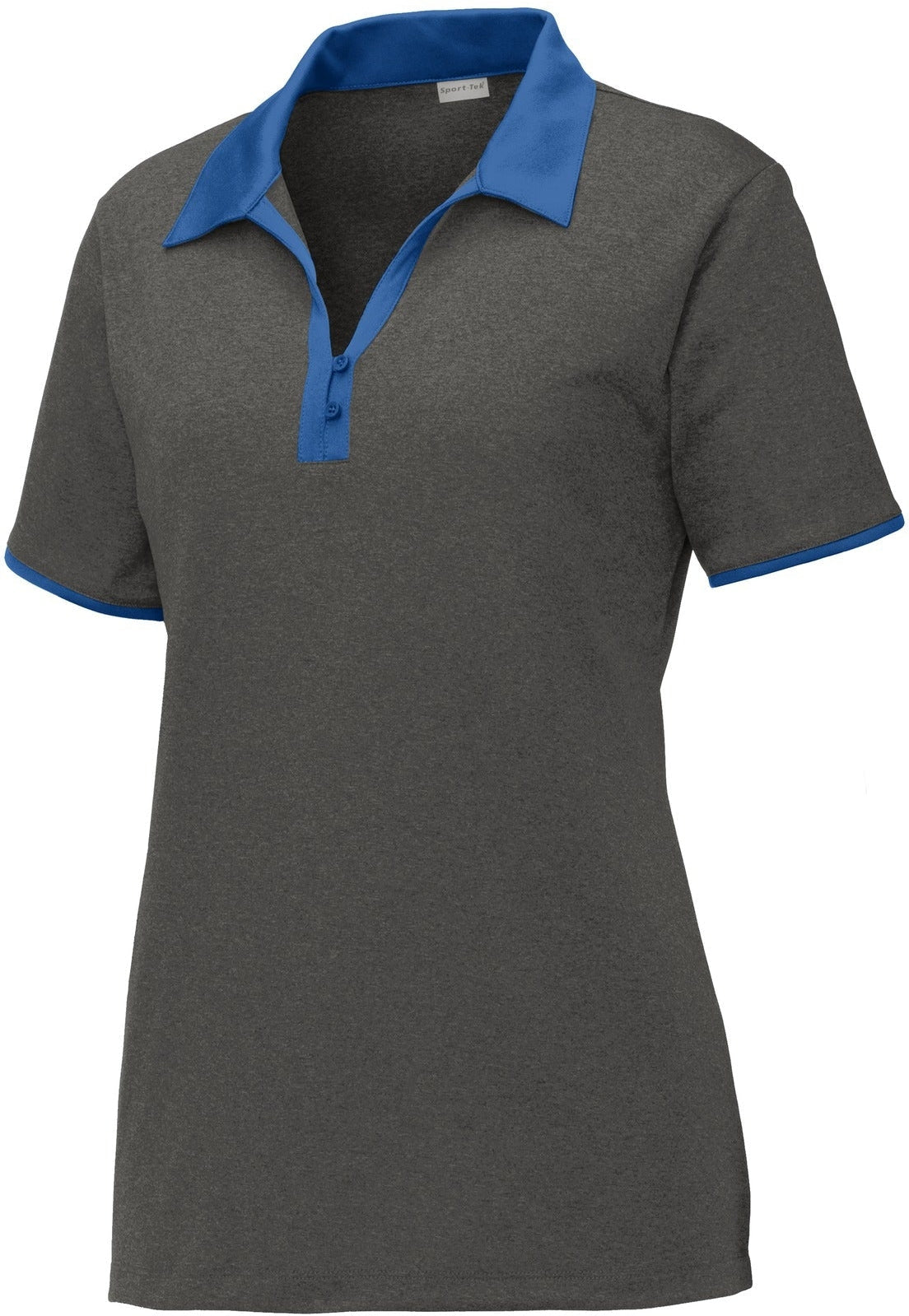 Closeout - Sport-Tek Ladies Heather Contender Contrast Polo-Discontinued-Sport-Tek-Graphite Heather/True Royal-XS-Thread Logic