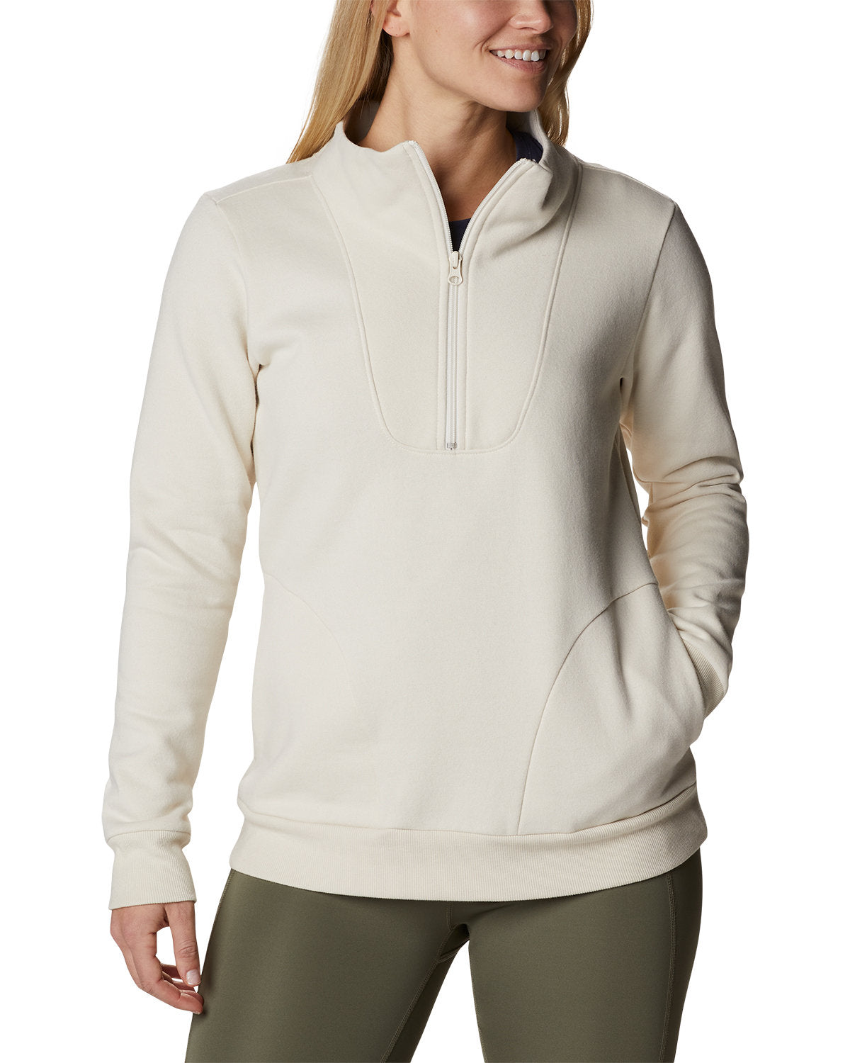 Columbia Ladies Hart Mountain Quarter-Zip-Knits and Layering-Columbia-Chalk-XS-Thread Logic