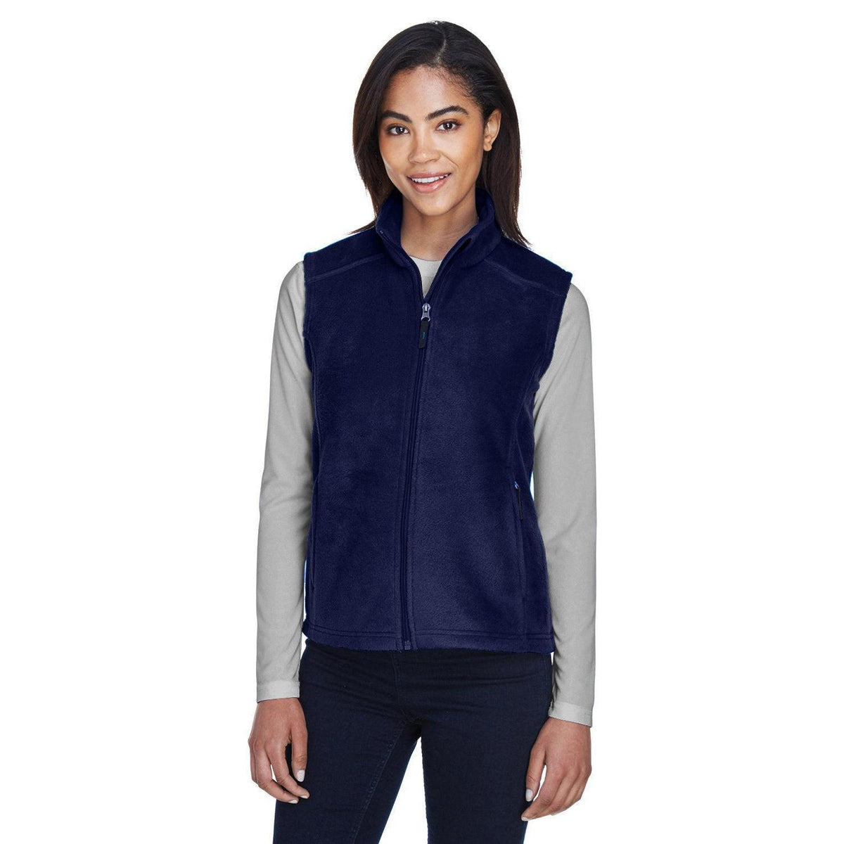 no-logo Core 365 Ladies Journey Fleece Vest-Ladies Layering-CORE365-Classic Navy-XS-Thread Logic