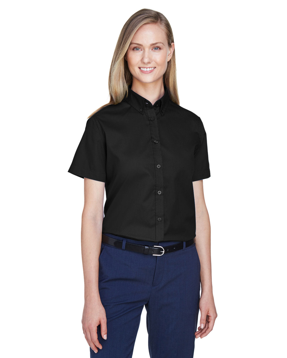 Core 365 Ladies Optimum Short-Sleeve Twill Shirt-Ladies Dress Shirts-CORE365-Black-XS-Thread Logic